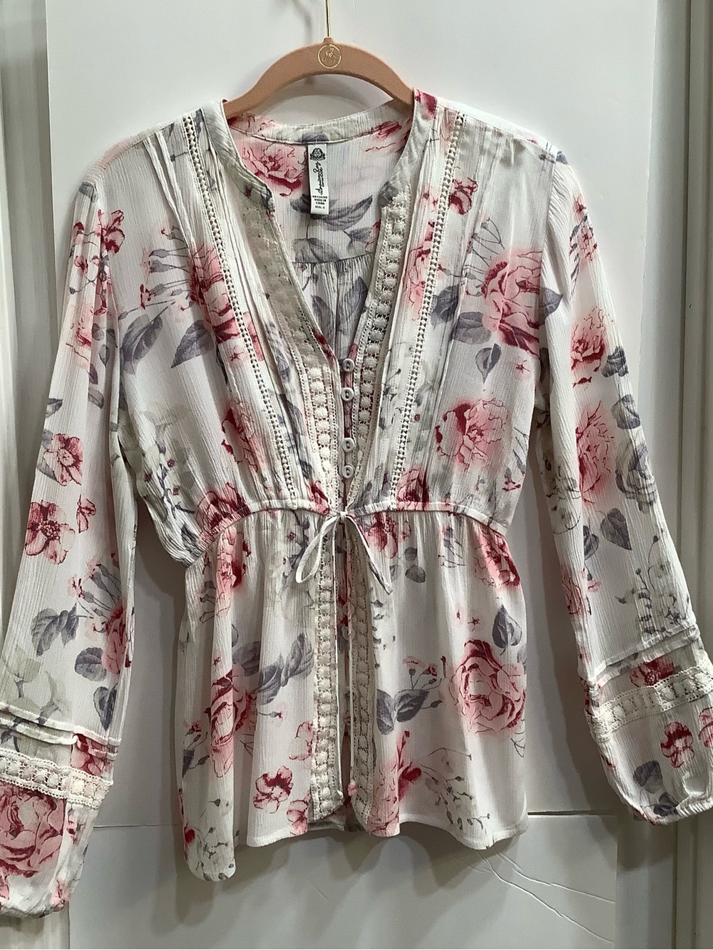 Women’s Floral Tie-Front Blouse in Rose